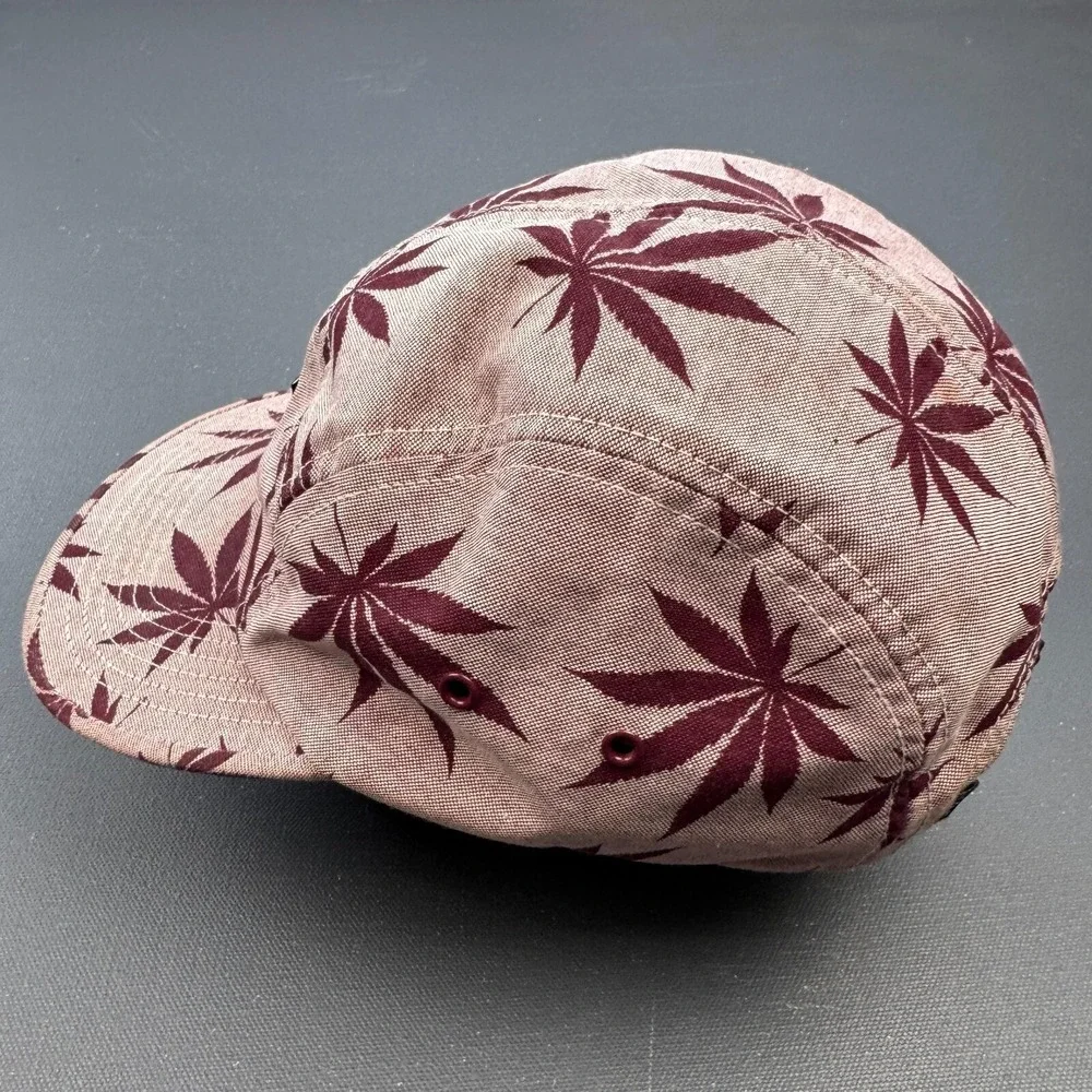 HUF 5 Panel Strapback Hat USA Leaf Print Maroon Pink Skate Streetwear Cap Y2K